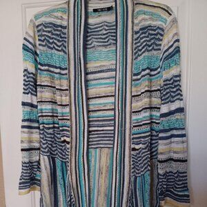 Nic + Zoe multicolor tunic length jacket/sweater open lacey knit design in XL